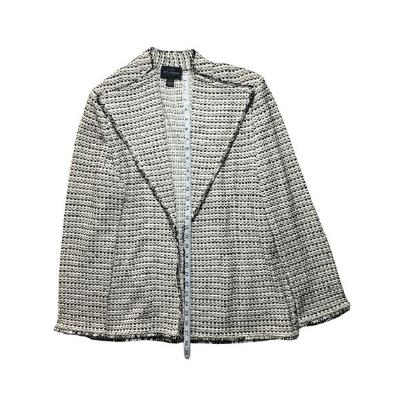 St. John Boutiques Ivory Black Boucle Knit Open-Front Jacket Size 14 - Picture 5 of 9
